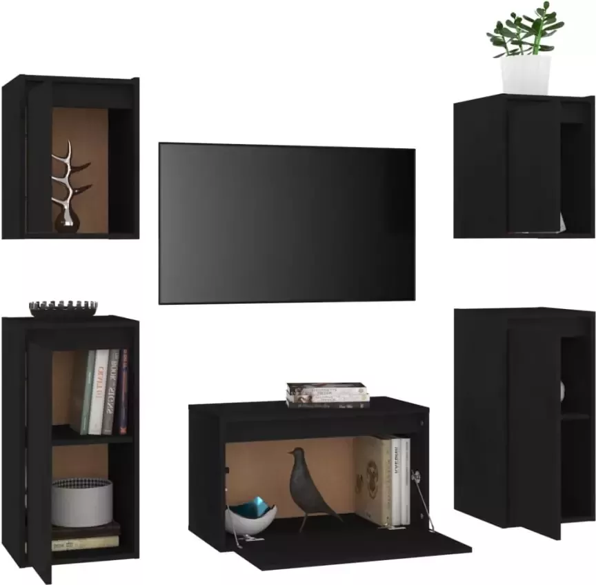 VidaXL -Tv-meubelen-5-st-massief-grenenhout-zwart