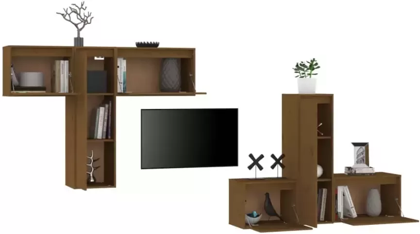 VidaXL -Tv-meubelen-6-st-massief-grenenhout-honingbruin - Foto 3