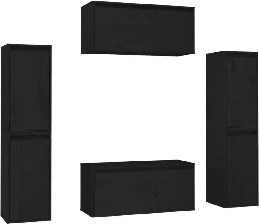 VIDAXL Tv-meubelen 6 st massief grenenhout zwart