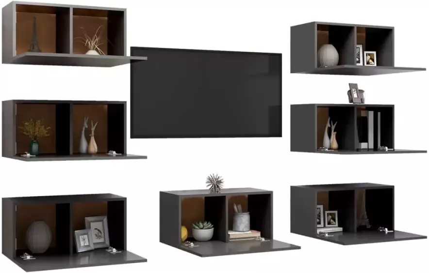 VidaXL Tv-meubelen 7 st 30 5x30x60 cm bewerkt hout grijs
