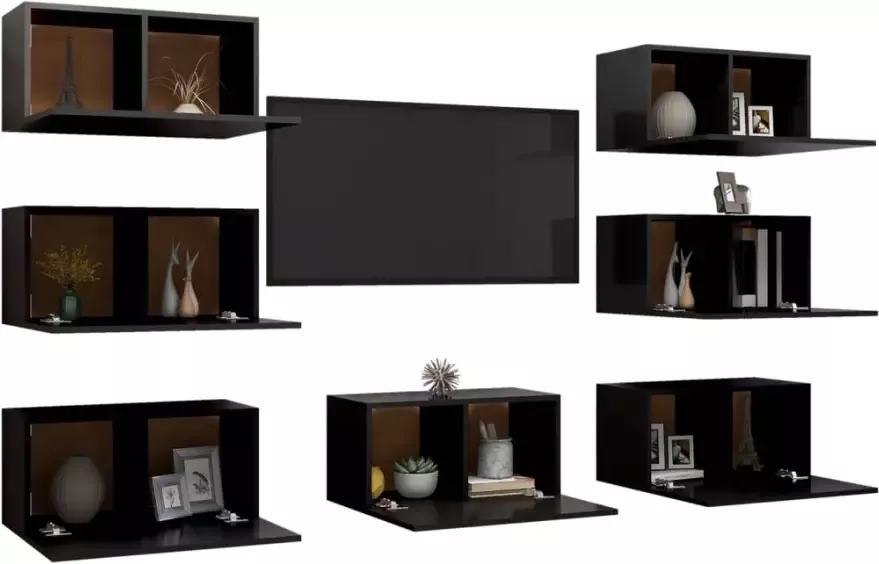 VidaXL Tv-meubelen 7 st 30 5x30x60 cm bewerkt hout zwart