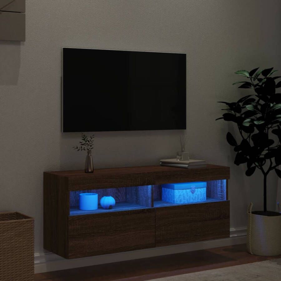 VidaXL -Tv-wandmeubel-met-LED-verlichting-100x30x40-cm-bruineikenkleur