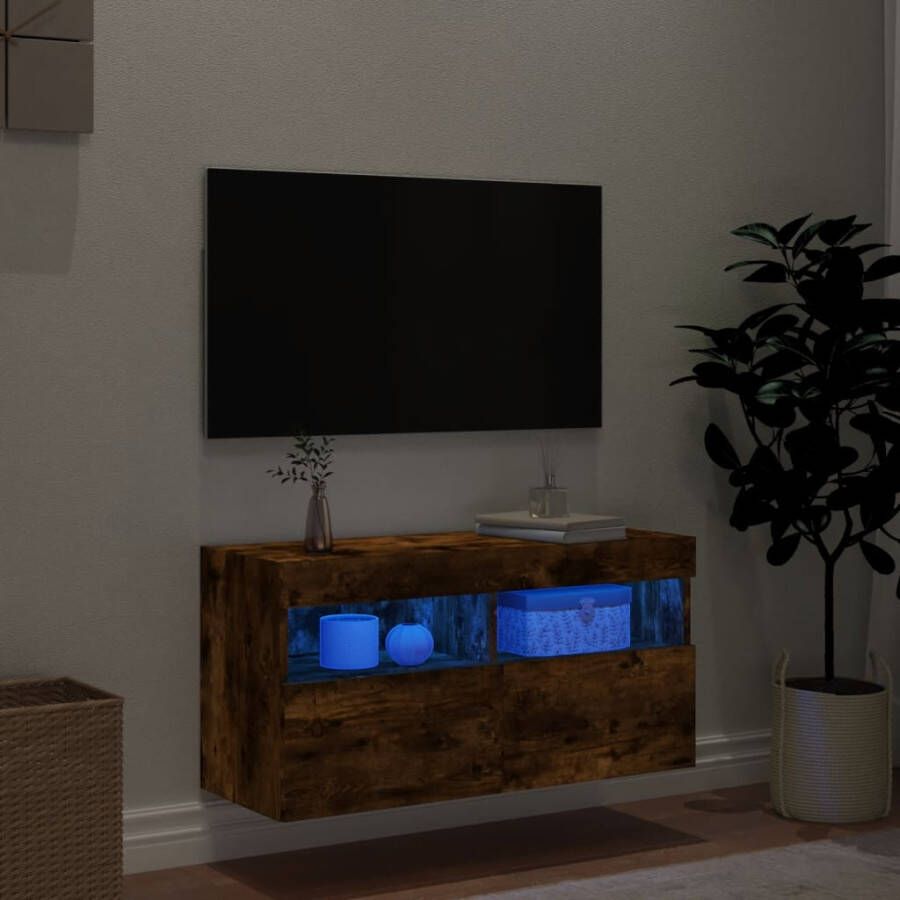 VidaXL -Tv-wandmeubel-met-LED-verlichting-80x30x40-cm-gerookt-eiken - Foto 1