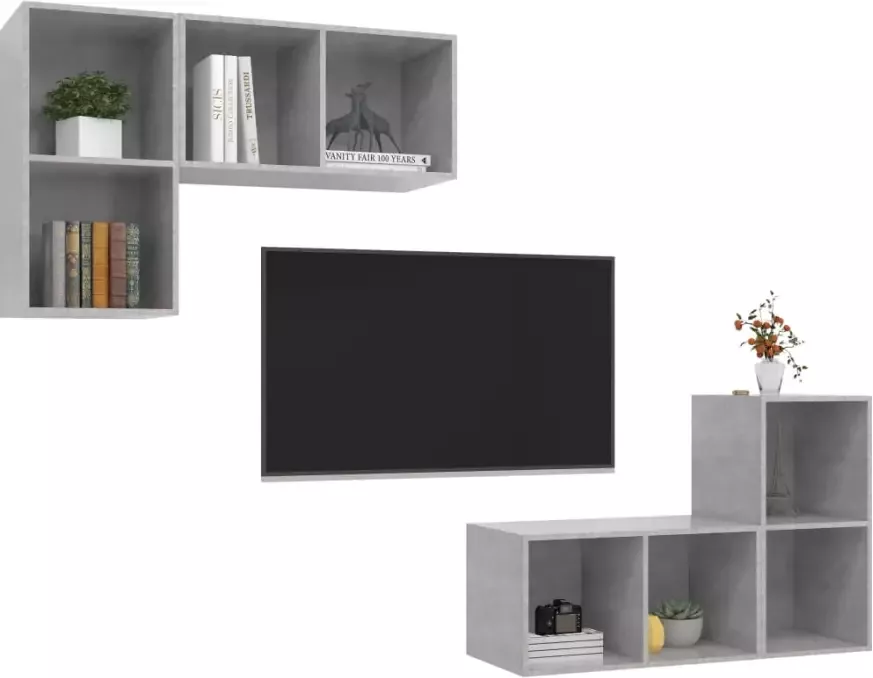 VidaXL Tv-wandmeubelen 4 st bewerkt hout betongrijs - Foto 7