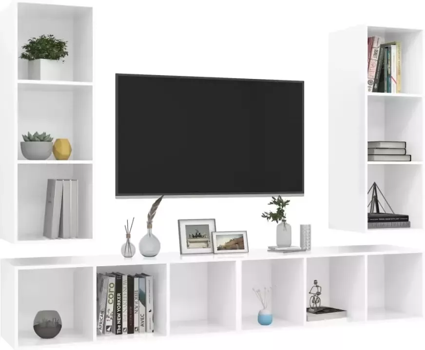 VIDAXL Tv-wandmeubelen 4 st spaanplaat hoogglans wit