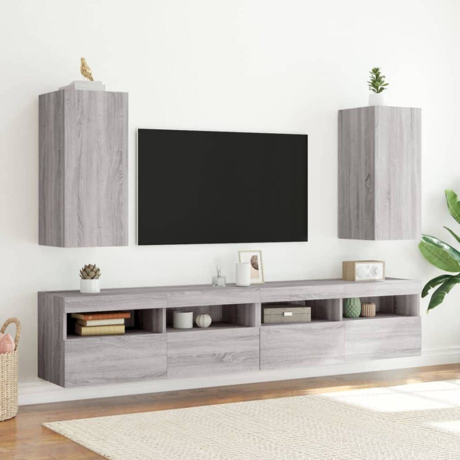 VidaXL -Tv-wandmeubelen-met-LED-2-st-30 5x35x70-cm-grijs-sonoma-eiken - Foto 2