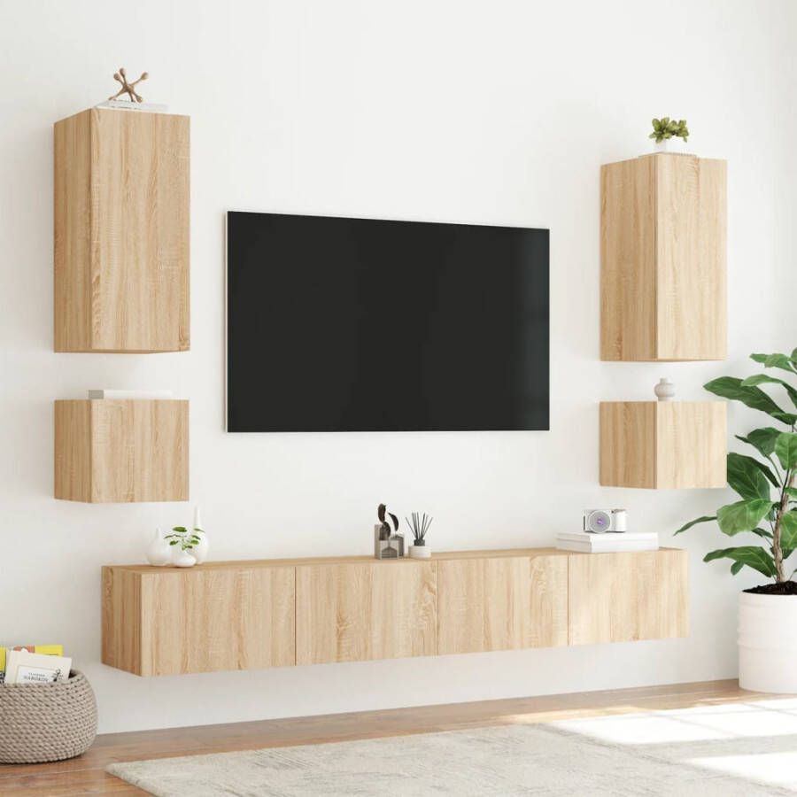 VidaXL -Tv-wandmeubelen-met-LED-2-st-40 5x35x40-cm-sonoma-eikenkleurig - Foto 2
