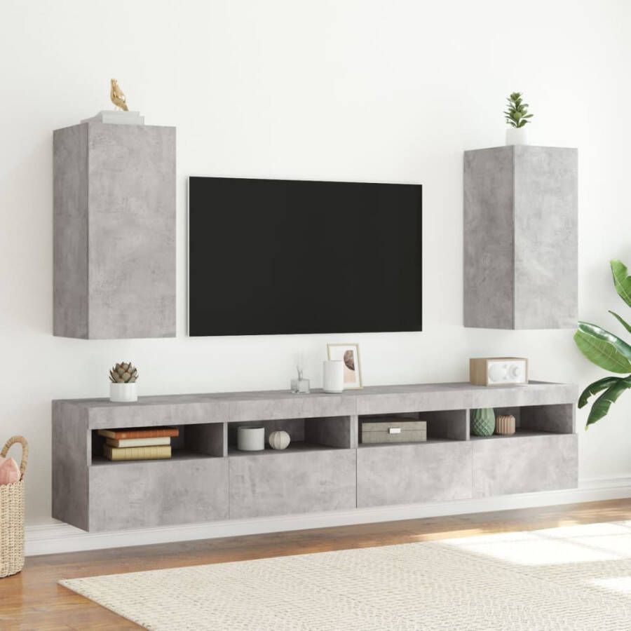 VidaXL -Tv-wandmeubels-met-LED-2-st-30 5x35x70-cm-betongrijs - Foto 2