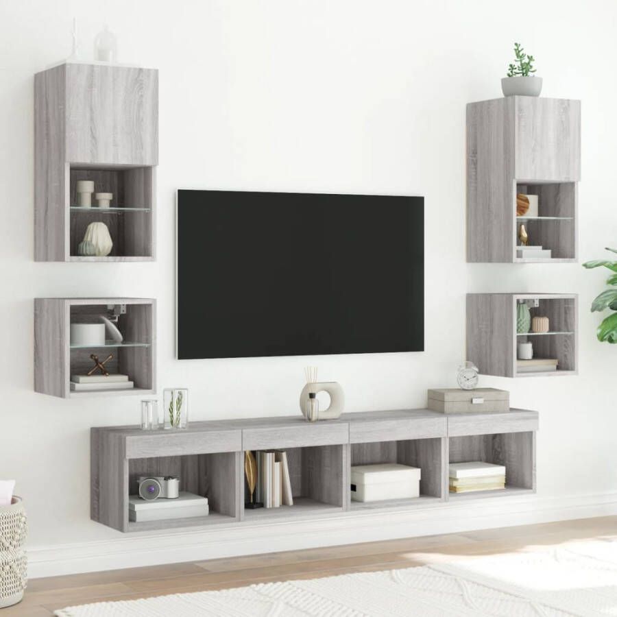 VidaXL -Tv-wandmeubels-met-LED-2-st-30x28 5x30-cm-grijs-sonoma-eiken - Foto 2