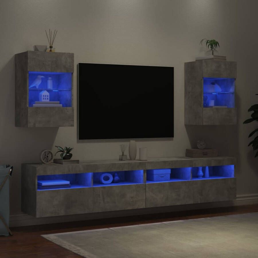 VidaXL Wandkasten met LED-verlichting voor tv 2 st 40x30x60 5 cm betongrijs