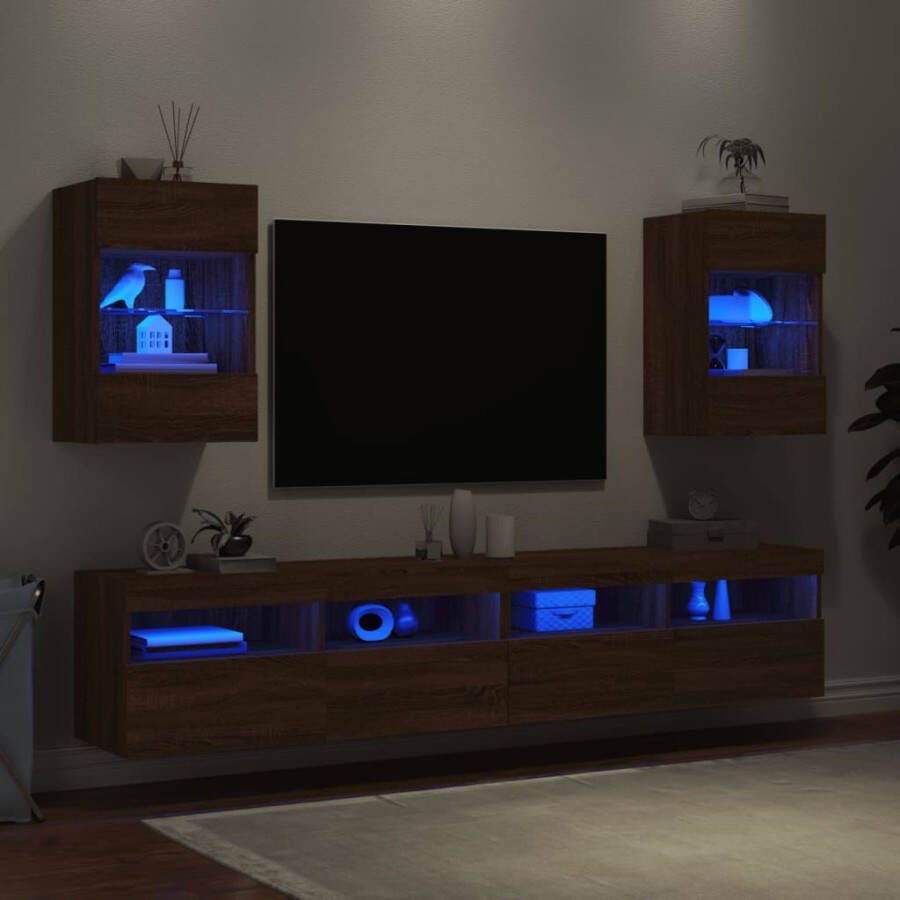 VidaXL Wandkasten met LED-verlichting voor tv 2 st 40x30x60 5 cm bruin eikenkleur
