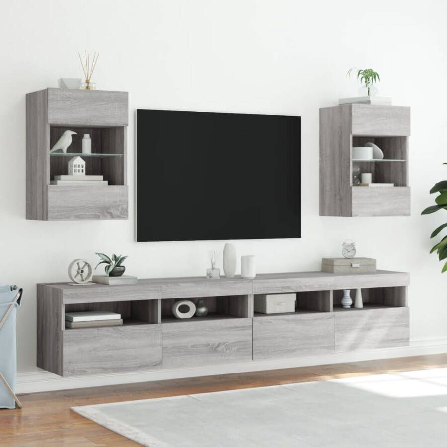 VidaXL Wandkasten met LED-verlichting voor tv 2 st 40x30x60 5 cm grijs sonoma eiken - Foto 2