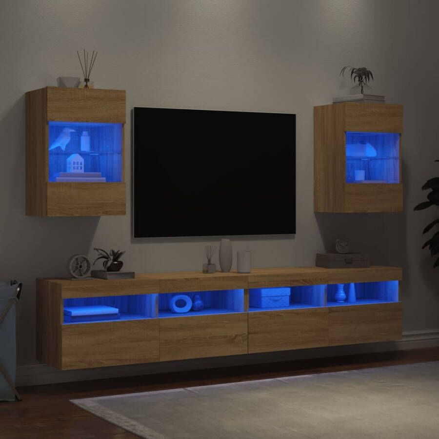 VidaXL Wandkasten met LED-verlichting voor tv 2 st 40x30x60 5 cm sonoma eikenkleurig - Foto 3