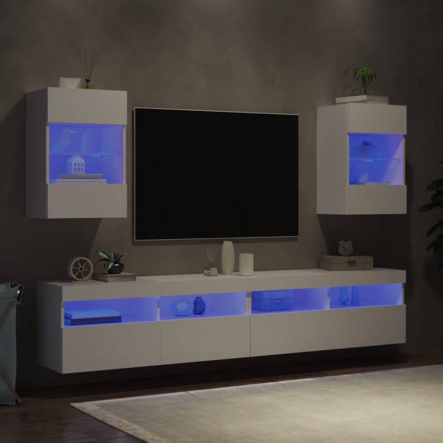 VidaXL Wandkasten met LED-verlichting voor tv 2 st 40x30x60 5 cm wit