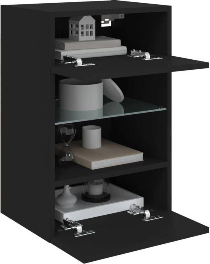 VidaXL Wandkasten met LED-verlichting voor tv 2 st 40x30x60 5 cm zwart - Foto 2