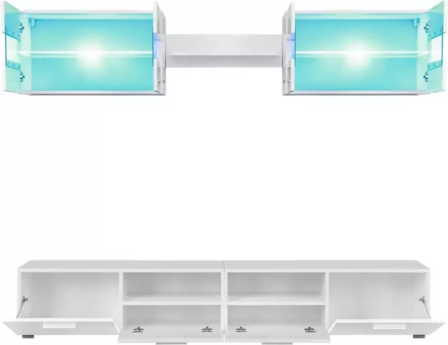 VidaXL -Tv-wandmeubelset-met-LED-verlichting-hoogglans-wit-5-delig - Foto 4