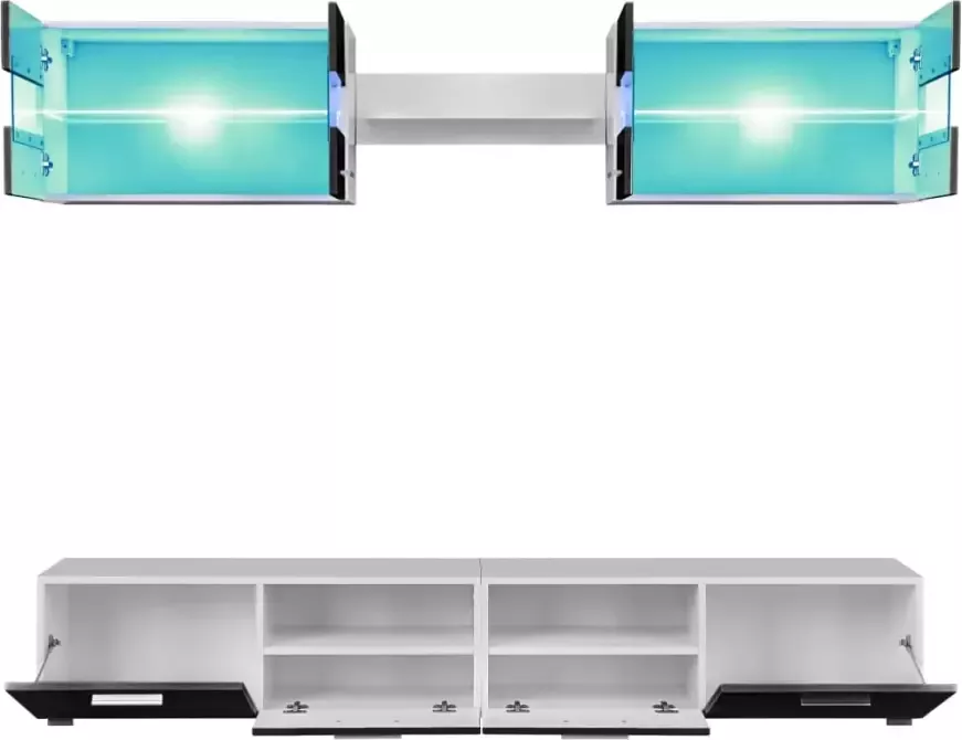 VidaXL -Tv-wandmeubelset-met-LED-verlichting-hoogglans-zwart-5-delig - Foto 3