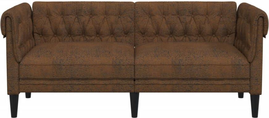 VidaXL -Tweezitsbank-Chesterfield-stijl-stof-bruin - Foto 4