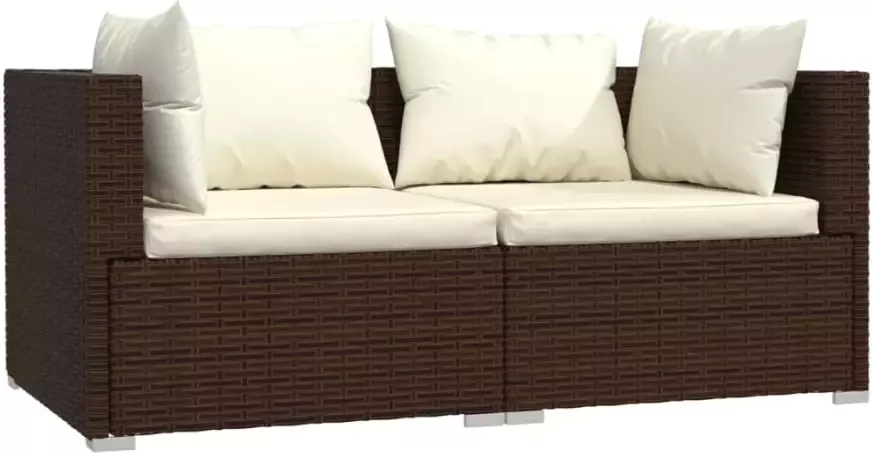 VIDAXL Tweezitsbank met kussens poly rattan bruin