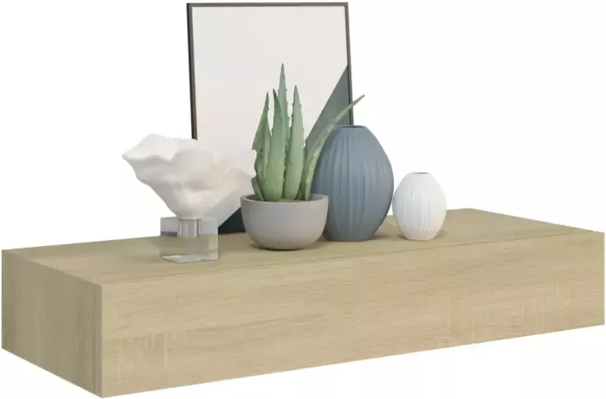 VIDAXL viaXL Wandschappen 2 st met lade 60x23 5x10 cm MDF eikenkleurig - Foto 2