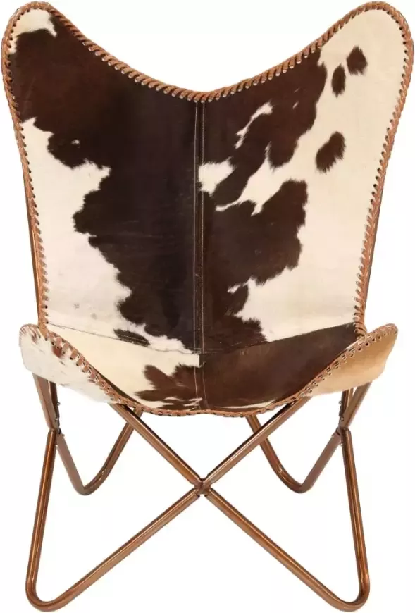 VIDAXL Vlinderstoel echt geitenleer bruin en wit - Foto 5