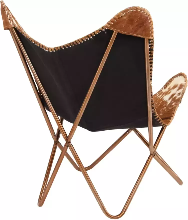 VIDAXL Vlinderstoel echt geitenleer bruin en wit - Foto 3