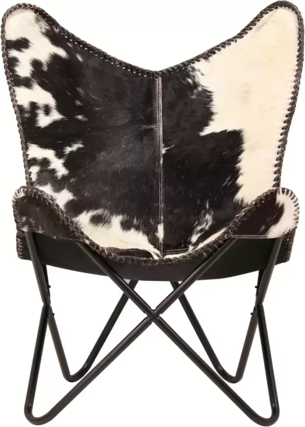 VidaXL Vlinderstoel echt geitenleer zwart en wit - Foto 4