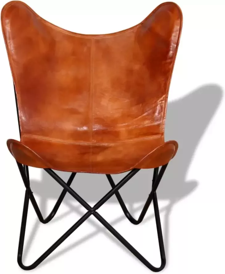 VIDAXL Vlinderstoel echt leer bruin - Foto 2