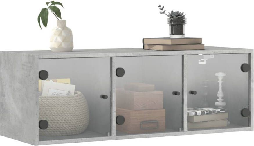 VidaXL -Wandkast-met-glazen-deuren-102x37x35-cm-betongrijs - Foto 2