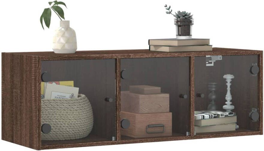 VidaXL -Wandkast-met-glazen-deuren-102x37x35-cm-bruineikenkleurig - Foto 2