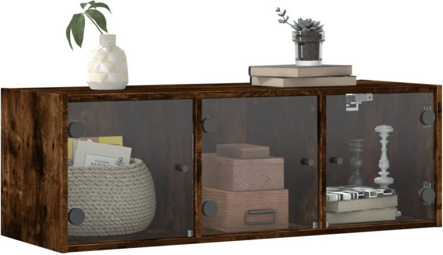 VidaXL -Wandkast-met-glazen-deuren-102x37x35-cm-gerookt-eikenkleurig - Foto 2