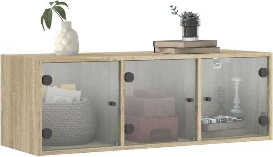 VidaXL -Wandkast-met-glazen-deuren-102x37x35-cm-sonoma-eikenkleurig - Foto 2