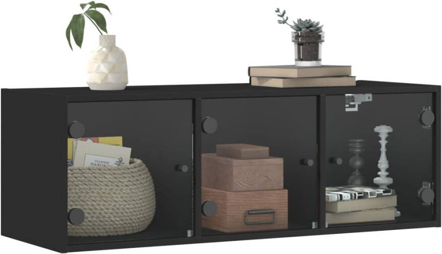 VidaXL -Wandkast-met-glazen-deuren-102x37x35-cm-zwart - Foto 2
