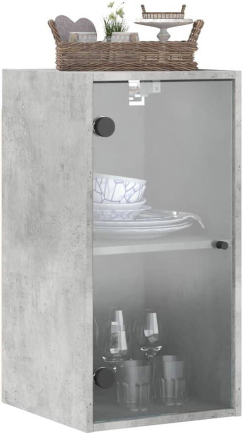 VidaXL -Wandkast-met-glazen-deuren-35x37x68 5-cm-betongrijs - Foto 4