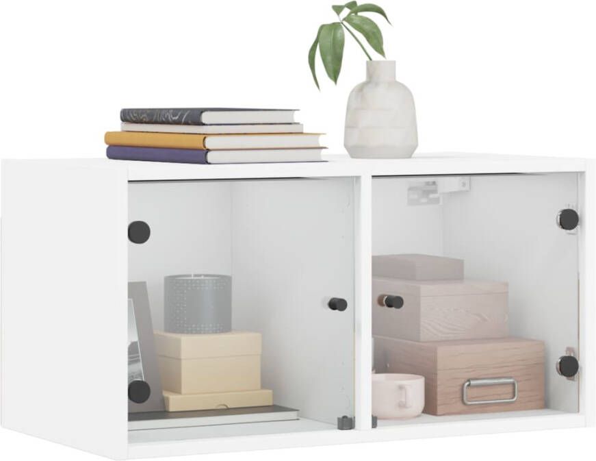 VidaXL -Wandkast-met-glazen-deuren-68 5x37x35-cm-wit - Foto 2