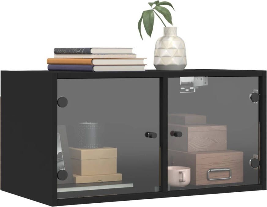 VidaXL -Wandkast-met-glazen-deuren-68 5x37x35-cm-zwart - Foto 2