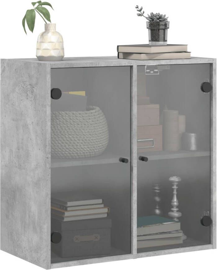 VidaXL -Wandkast-met-glazen-deuren-68x37x68 5-cm-betongrijs - Foto 4