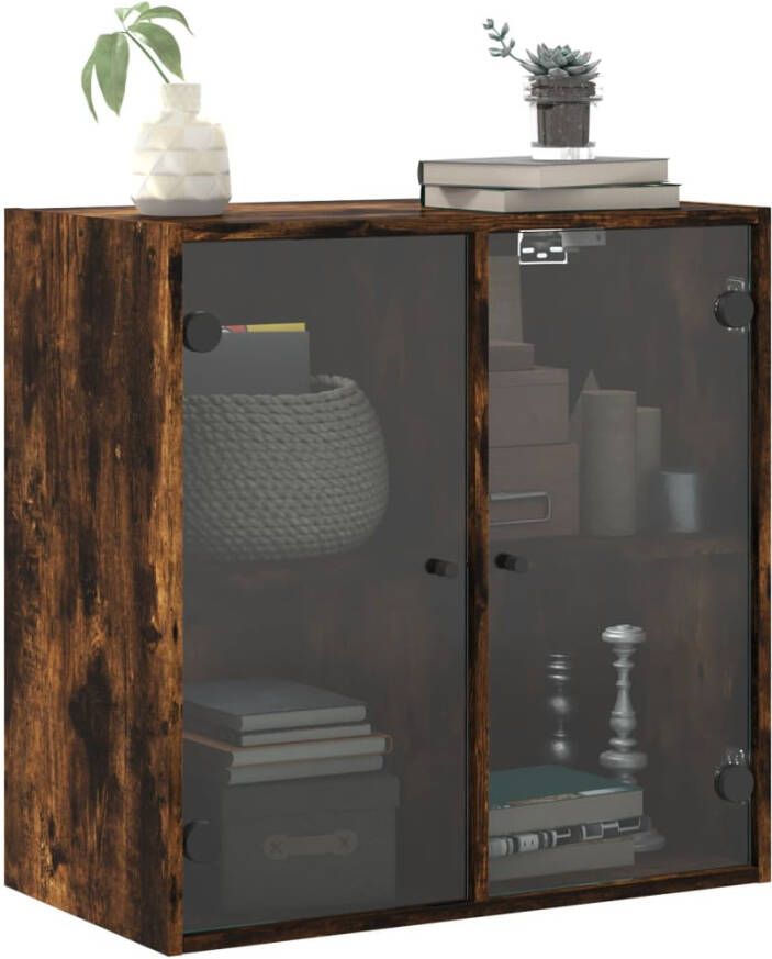 VidaXL -Wandkast-met-glazen-deuren-68x37x68 5-cm-gerookt-eikenkleurig - Foto 4