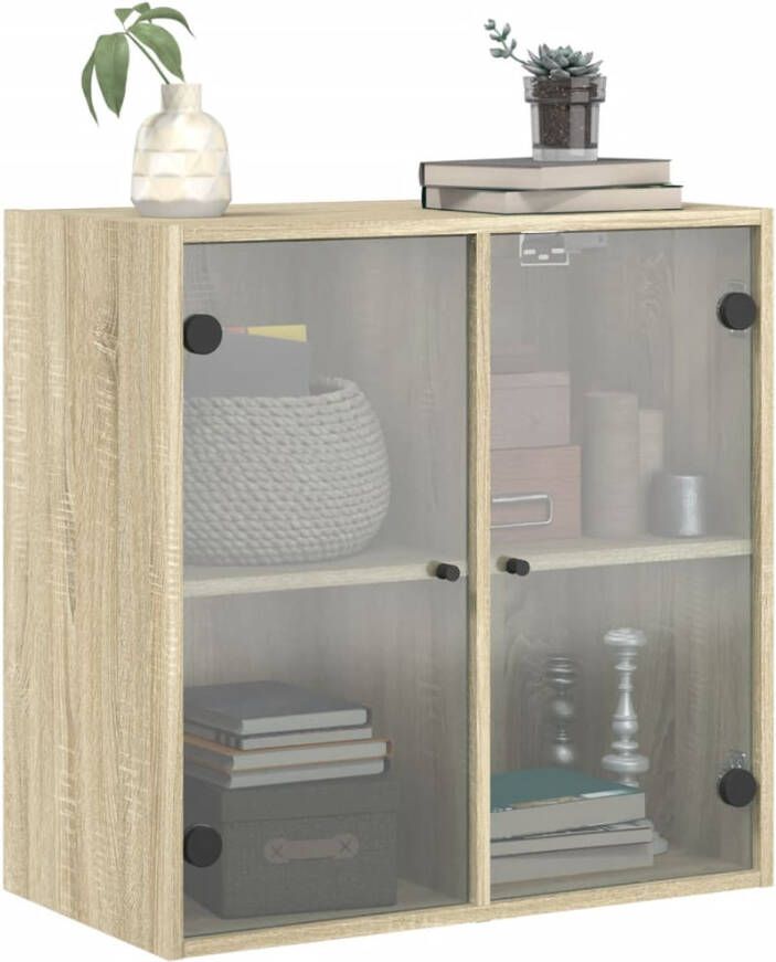 VidaXL -Wandkast-met-glazen-deuren-68x37x68 5-cm-sonoma-eikenkleurig - Foto 4