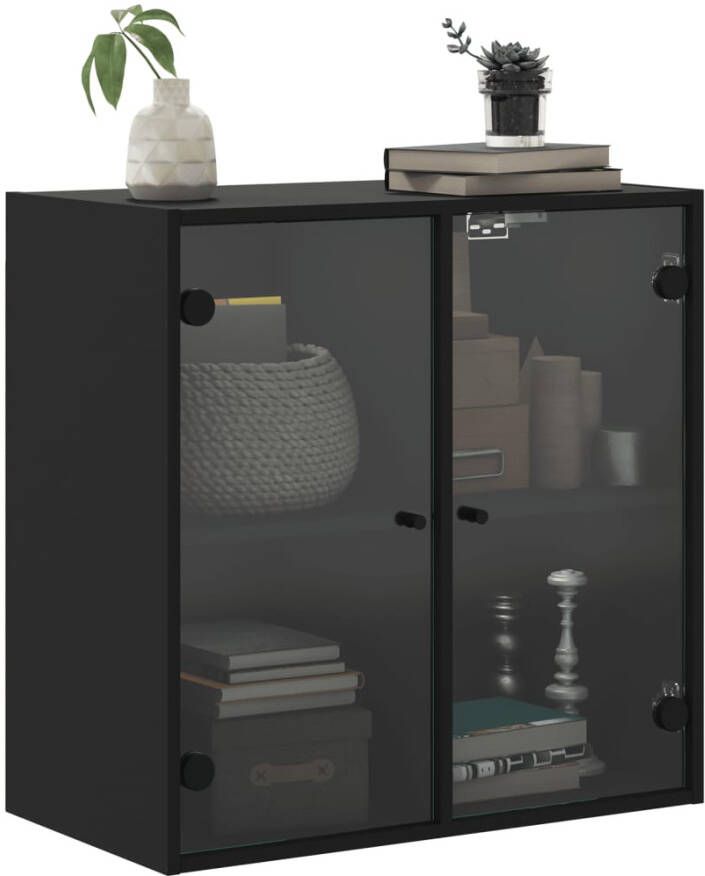 VidaXL -Wandkast-met-glazen-deuren-68x37x68 5-cm-zwart - Foto 4