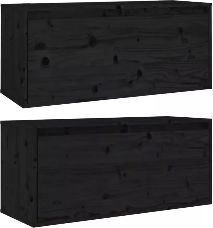 VIDAXL Wandkasten 2 st 80x30x35 cm massief grenenhout zwart - Foto 2