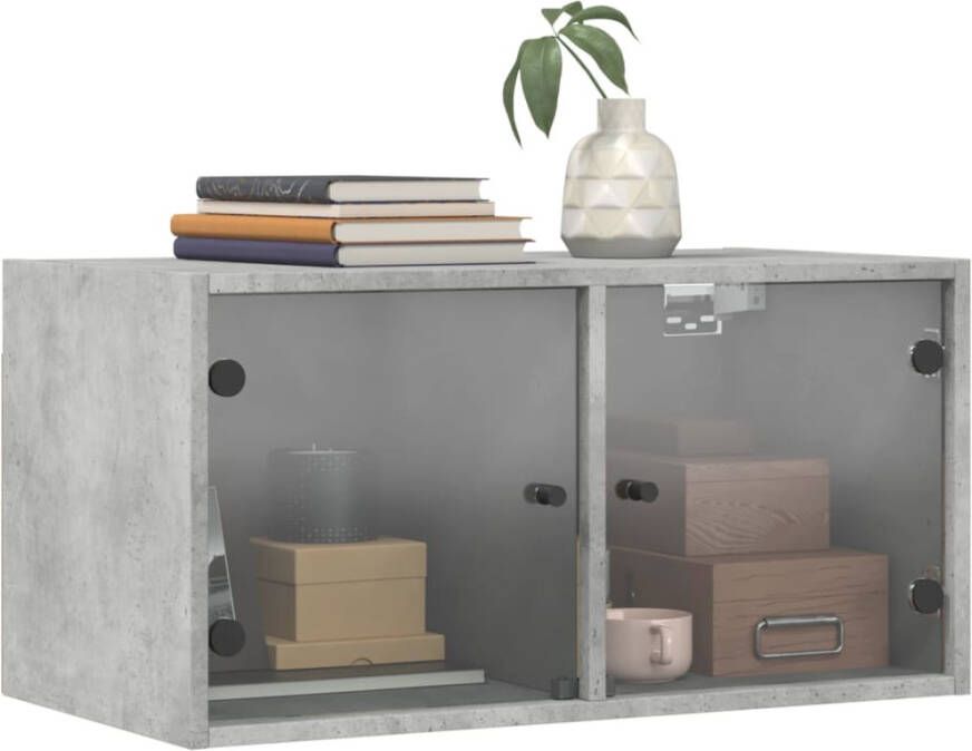 VidaXL -Wandkasten-met-glazen-deuren-2-st-68 5x37x35-cm-betongrijs - Foto 4