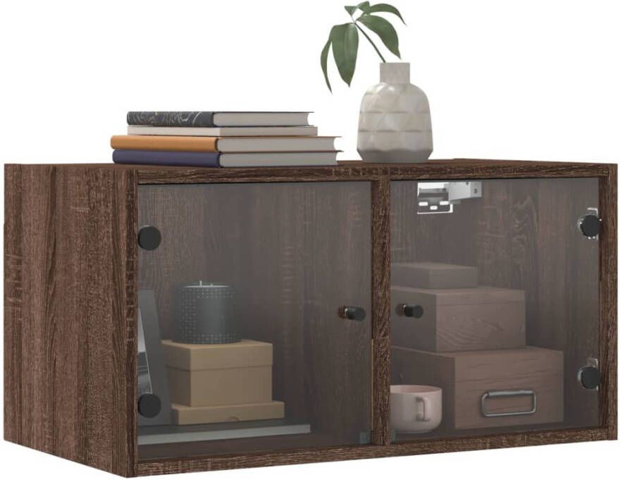 VidaXL -Wandkasten-met-glazen-deuren-2-st-68 5x37x35-cm-bruineikenkleur - Foto 2