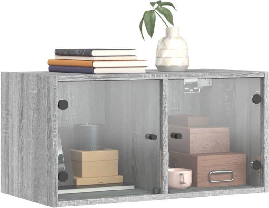 VidaXL -Wandkasten-met-glazen-deuren-2-st-68 5x37x35-cm-grijs-sonoma - Foto 4