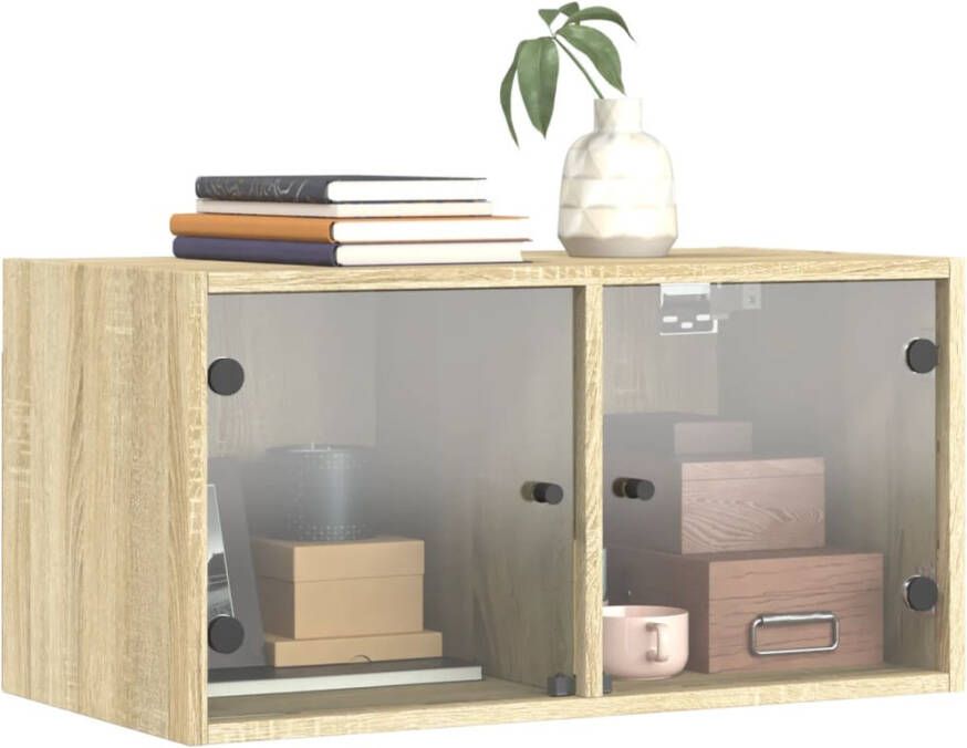 VidaXL -Wandkasten-met-glazen-deuren-2-st-68 5x37x35-cm-sonoma-eiken - Foto 4