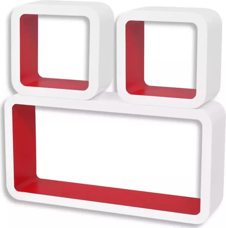 VIDAXL Wandplanken kubus 6 st wit en rood