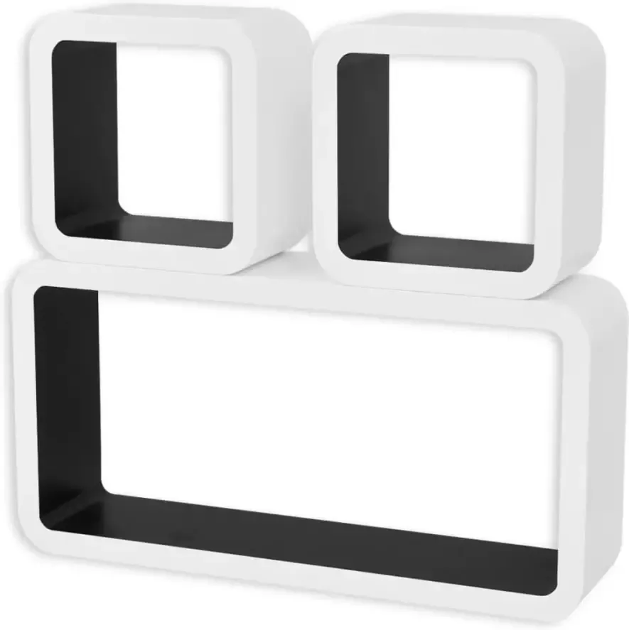 VIDAXL Wandplanken kubus 6 st wit en zwart