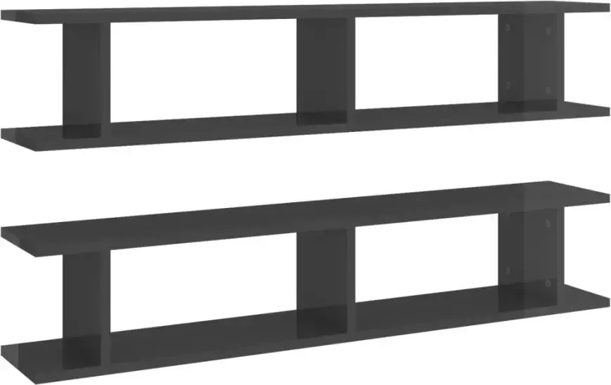 VIDAXL Wandschappen 2 st 105x18x20 cm bewerkt hout hoogglans grijs