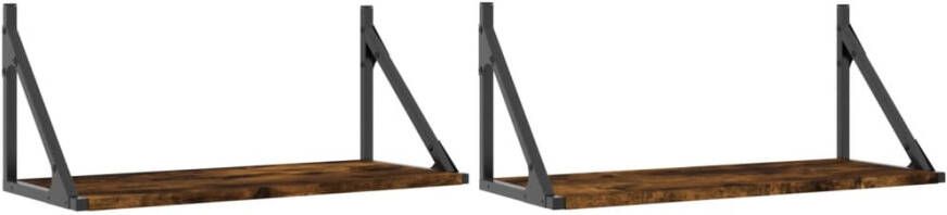 VIDAXL Wandschappen 2 st 60x25x25 5 cm bewerkt hout gerookt eikenkleur - Foto 2