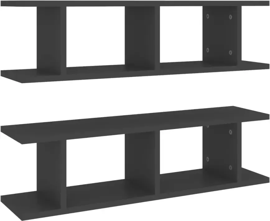VIDAXL Wandschappen 2 st 75x18x20 cm bewerkt hout grijs